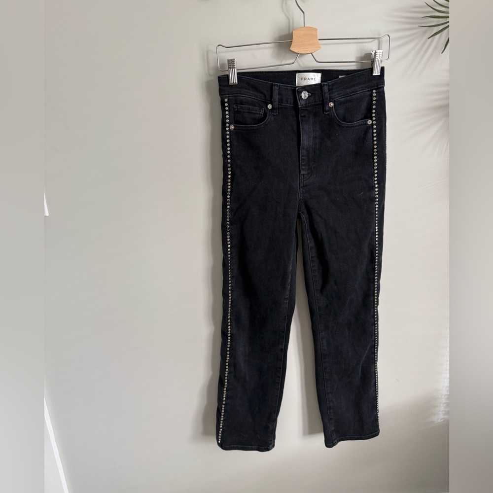 Frame Denim Le Sleek Straight Women's Black Jeans with Studded Accents